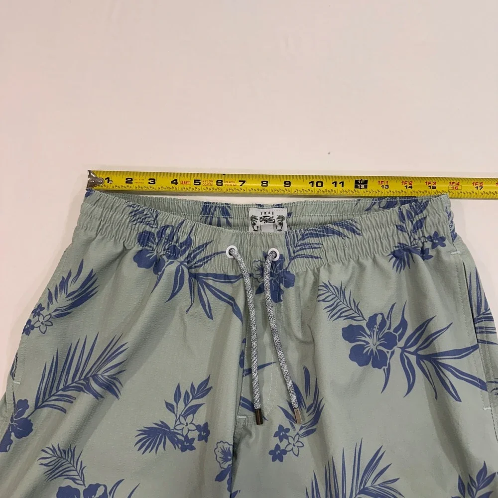 Free Planet Tropical Floral Swim Trunks Mens Size M Sage Green Drawstring | Surf